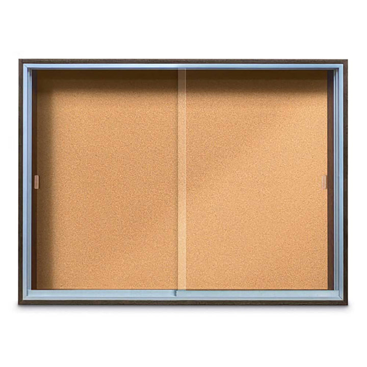 Enclosed Sliding Door Bulletin Board with Cork Back Wood frame
