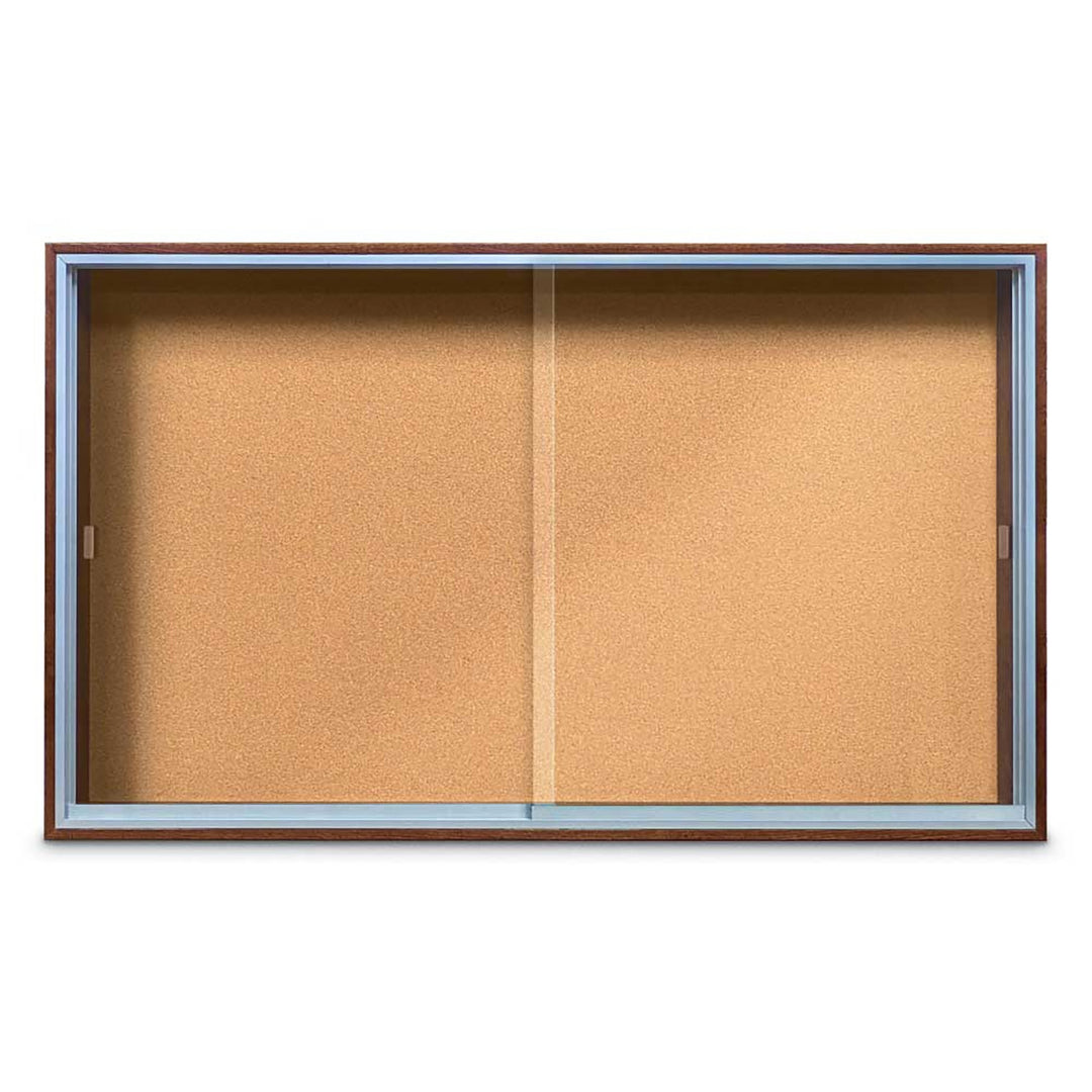 Enclosed Sliding Door Bulletin Board with Cork Back Wood frame
