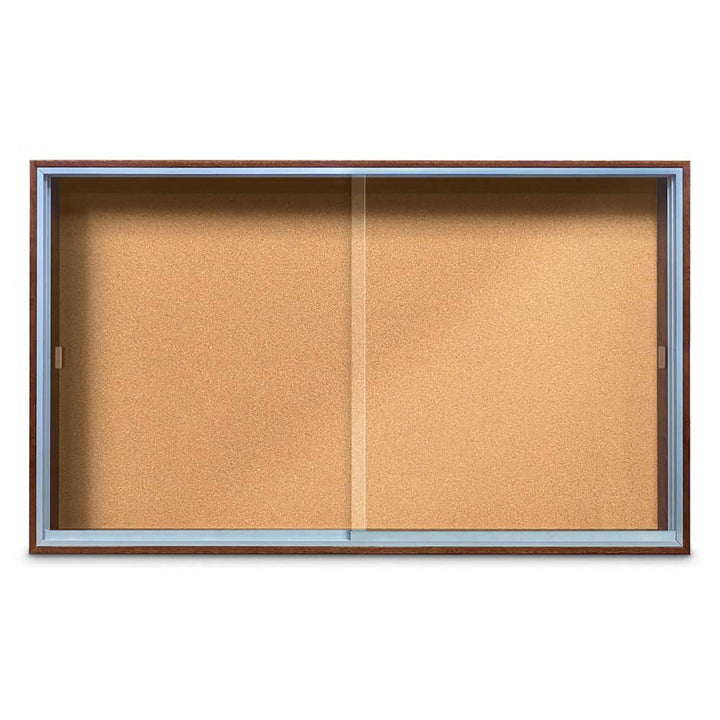 Enclosed Sliding Door Bulletin Board with Cork Back Wood frame