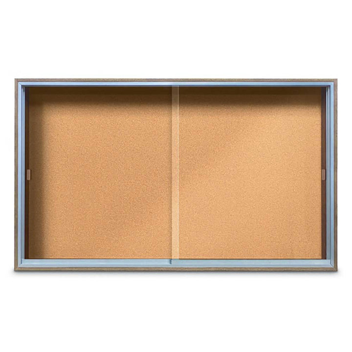 Enclosed Sliding Door Bulletin Board with Cork Back Wood frame
