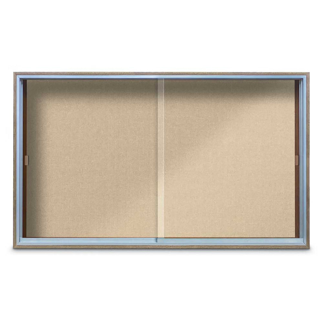 Enclosed Sliding Door Bulletin Board with Fabric Back Wood frame