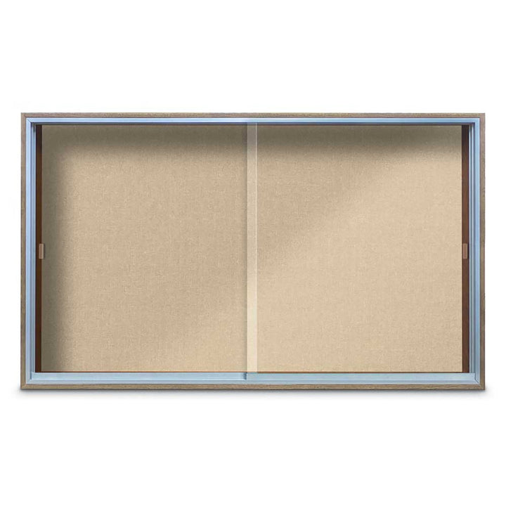 Enclosed Sliding Door Bulletin Board with Fabric Back Wood frame