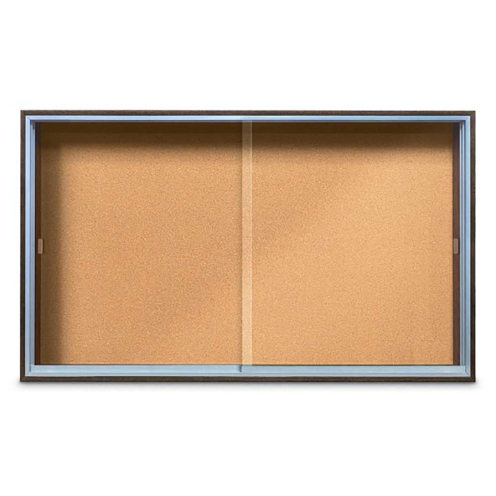 Enclosed Sliding Door Bulletin Board with Cork Back Wood frame