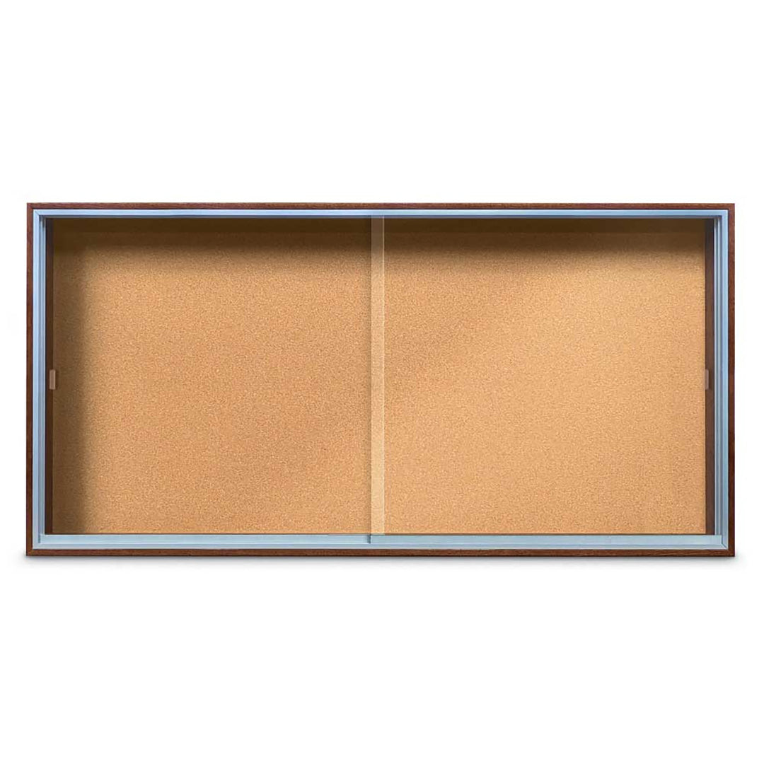 Enclosed Sliding Door Bulletin Board with Cork Back Wood frame