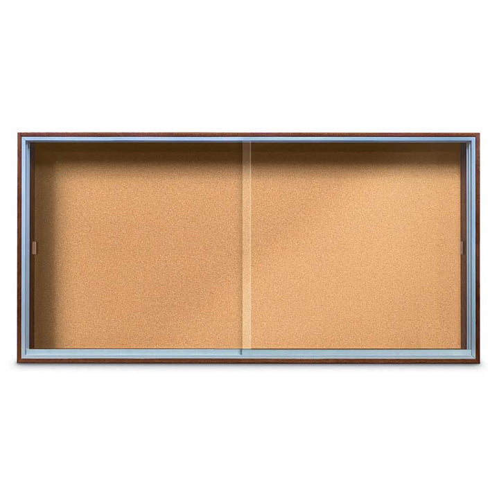 Enclosed Sliding Door Bulletin Board with Cork Back Wood frame