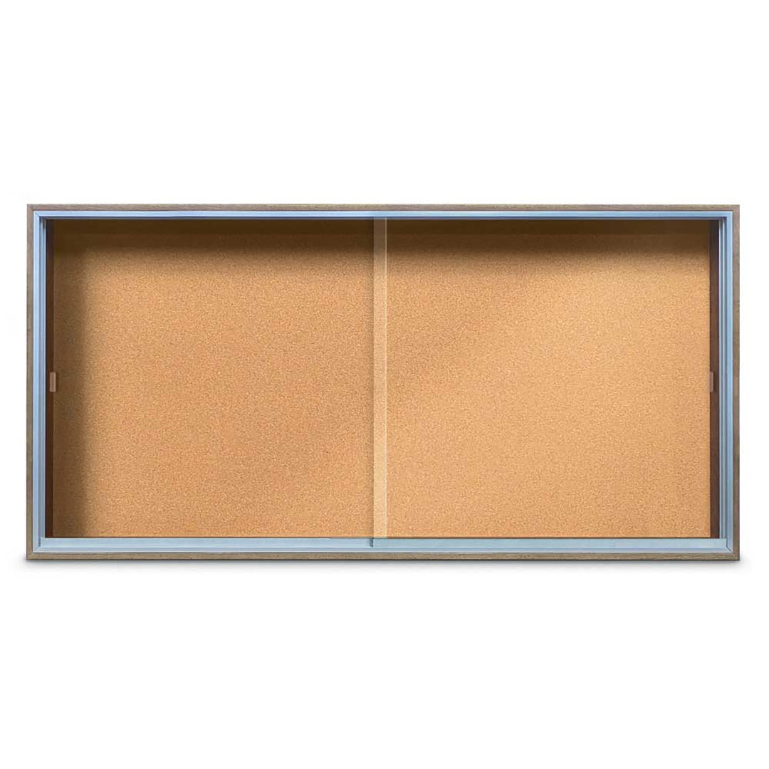 Enclosed Sliding Door Bulletin Board with Cork Back Wood frame