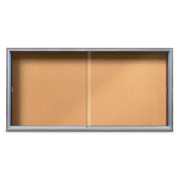 Enclosed Sliding Door Bulletin Board with Cork Back Wood frame