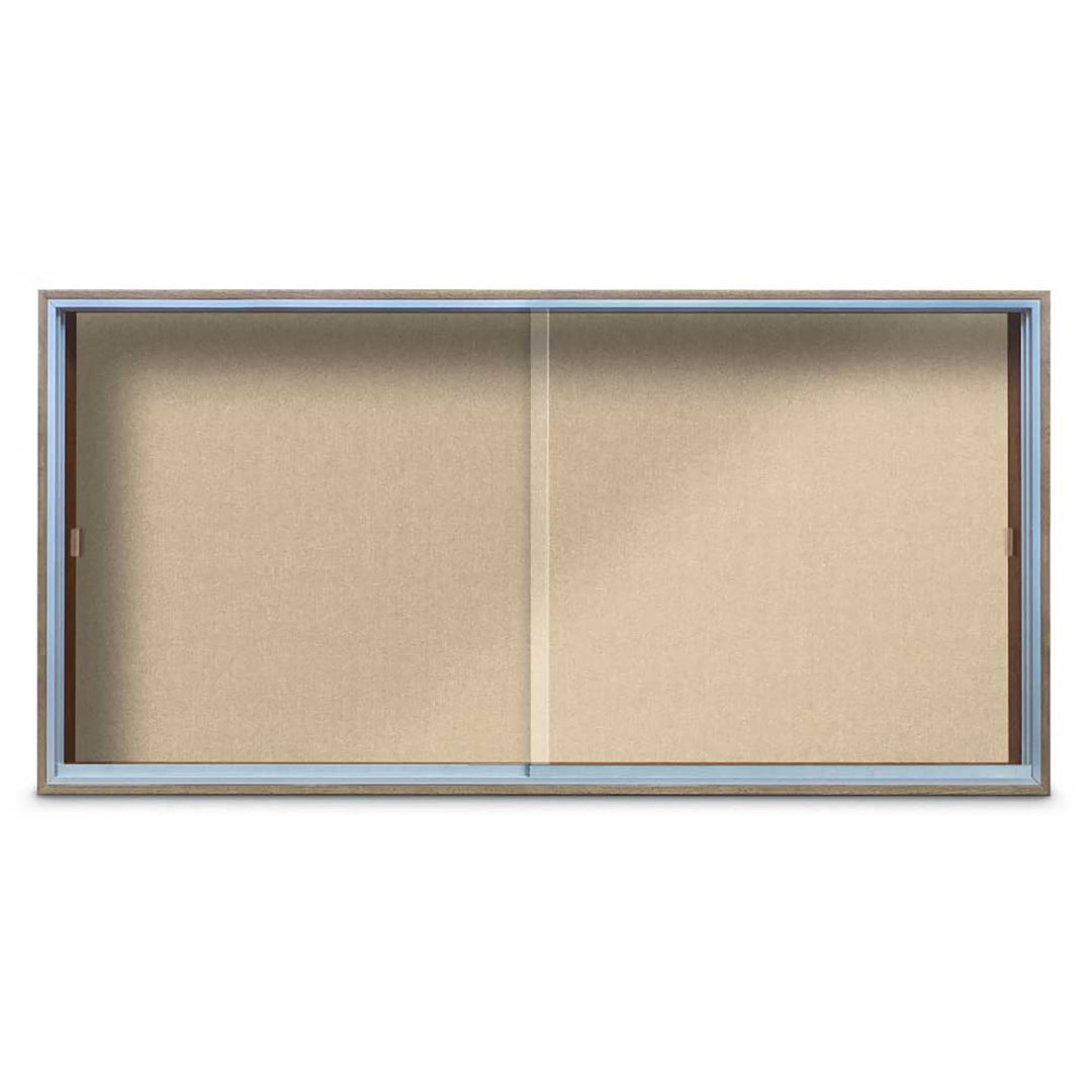 Enclosed Sliding Door Bulletin Board with Fabric Back Wood frame