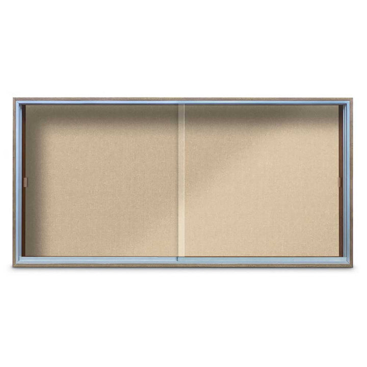 Enclosed Sliding Door Bulletin Board with Fabric Back Wood frame