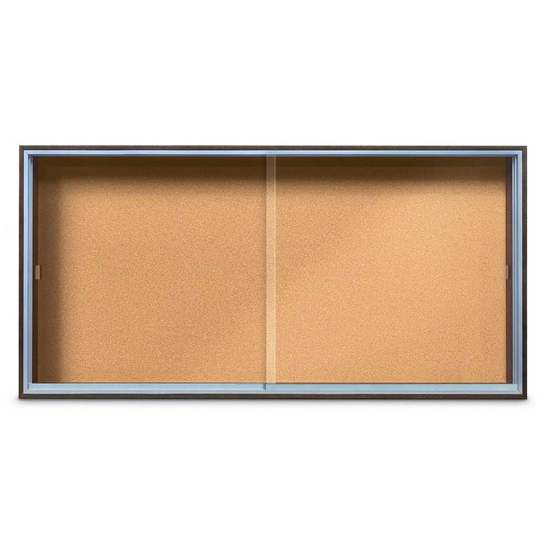 Enclosed Sliding Door Bulletin Board with Cork Back Wood frame