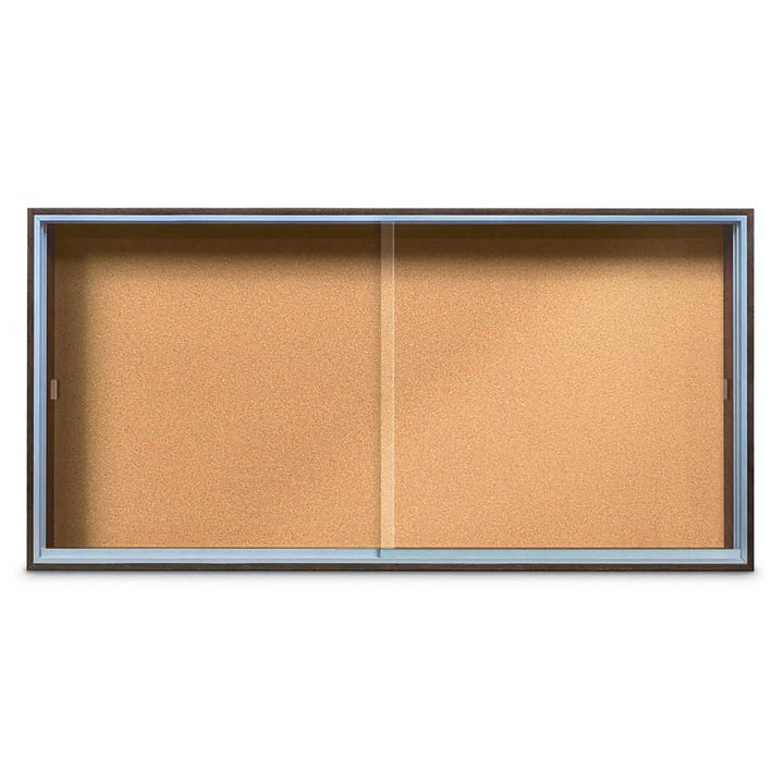 Enclosed Sliding Door Bulletin Board with Cork Back Wood frame