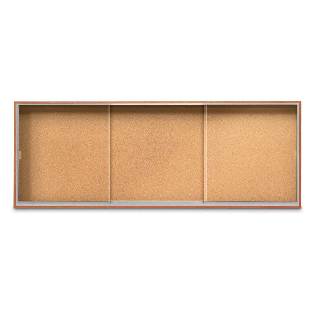 Enclosed Sliding Door Bulletin Board with Cork Back Wood frame