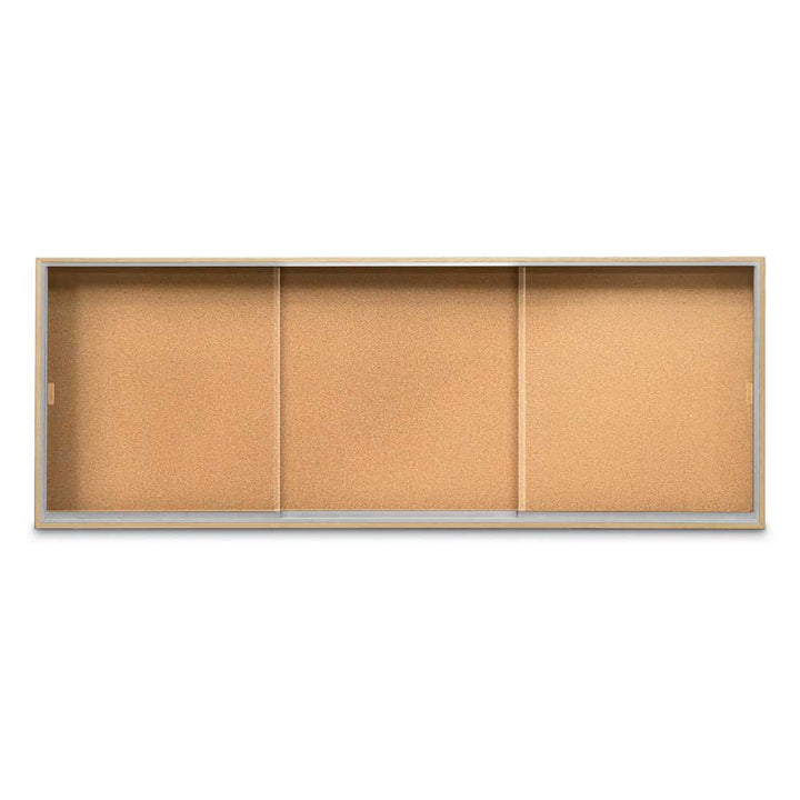 Enclosed Sliding Door Bulletin Board with Cork Back Wood frame