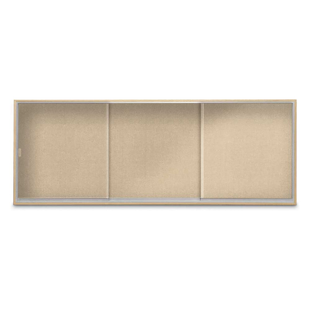Enclosed Sliding Door Bulletin Board with Fabric Back Wood frame