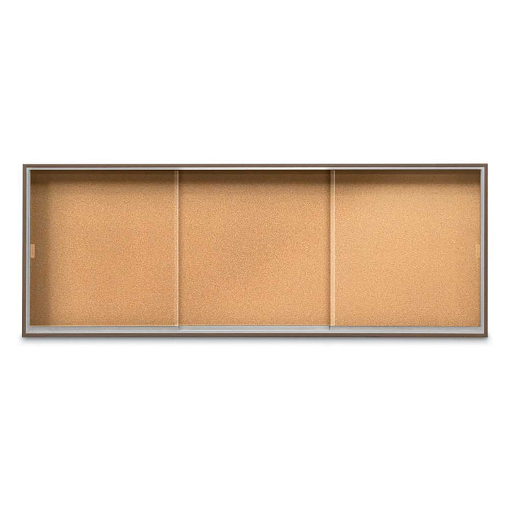 Enclosed Sliding Door Bulletin Board with Cork Back Wood frame