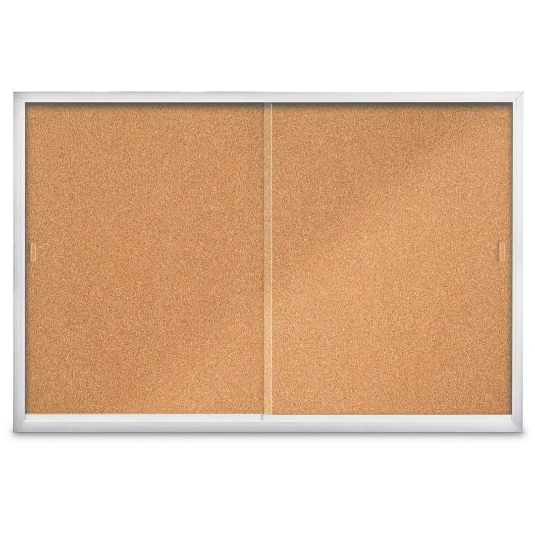 Enclosed Bulletin Board with Sliding Doors - Indoor Usage - Aluminum Frame