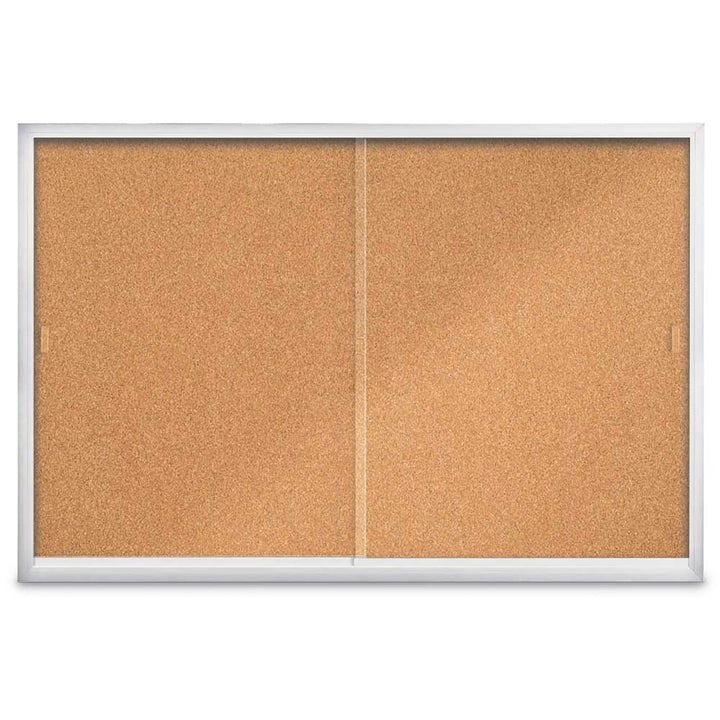 Enclosed Bulletin Board with Sliding Doors - Indoor Usage - Aluminum Frame