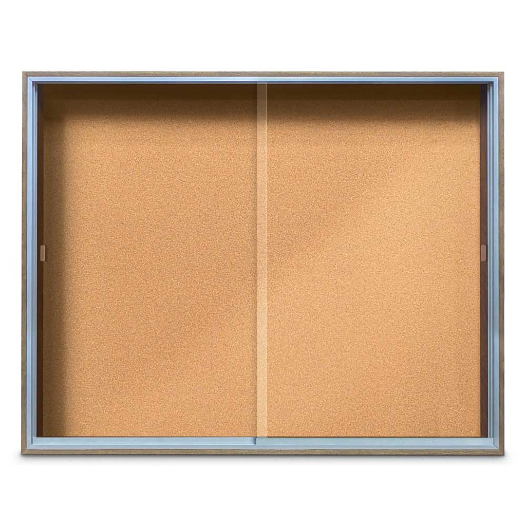 Enclosed Sliding Door Bulletin Board with Cork Back Wood frame