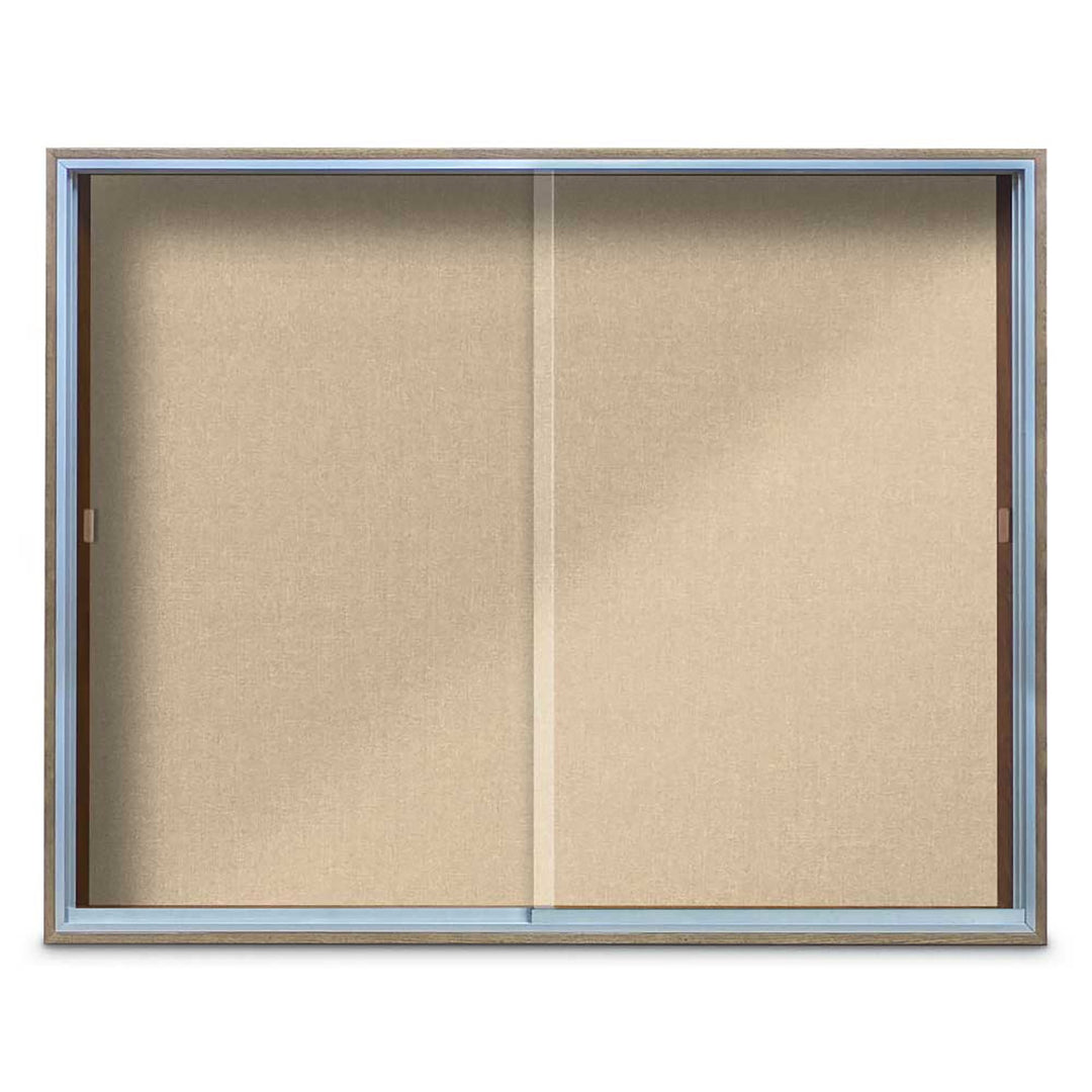 Enclosed Sliding Door Bulletin Board with Fabric Back Wood frame