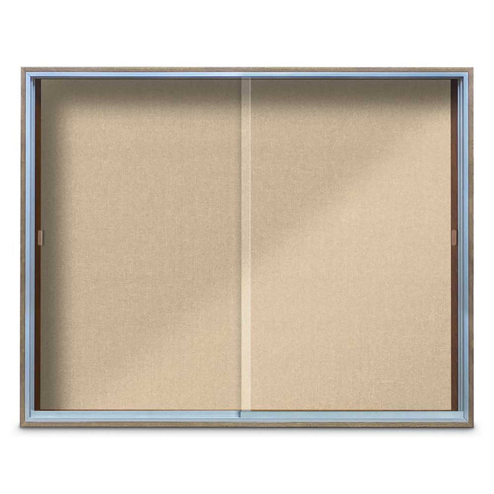 Enclosed Sliding Door Bulletin Board with Fabric Back Wood frame