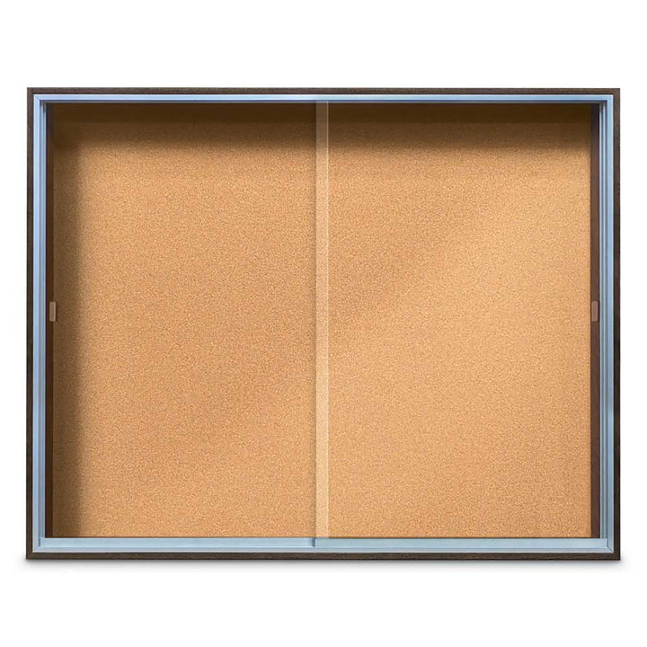 Enclosed Sliding Door Bulletin Board with Cork Back Wood frame