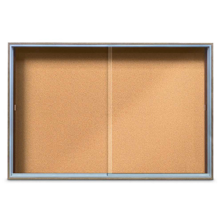 Enclosed Sliding Door Bulletin Board with Cork Back Wood frame