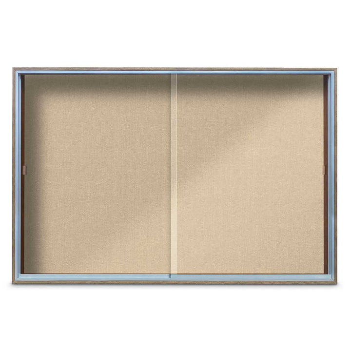 Enclosed Sliding Door Bulletin Board with Fabric Back Wood frame