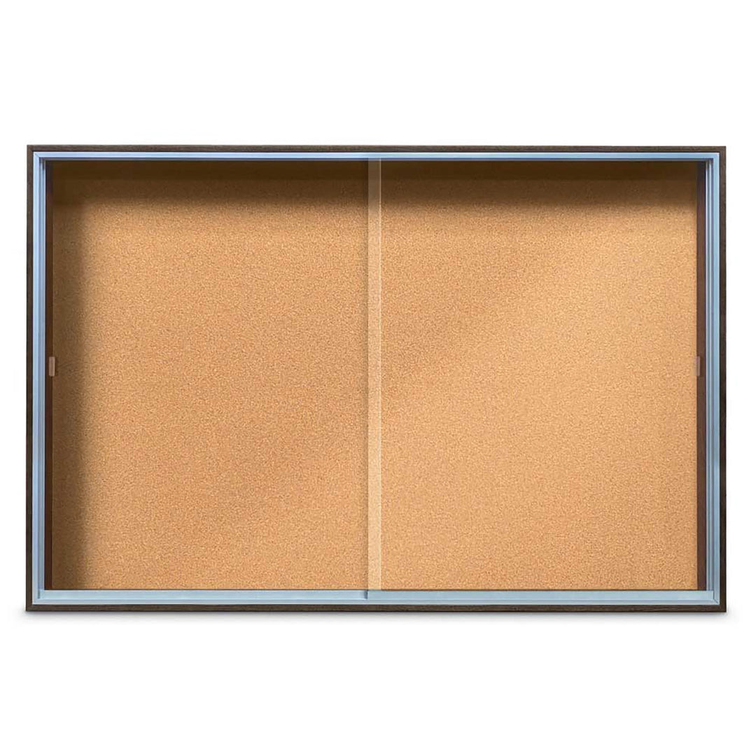 Enclosed Sliding Door Bulletin Board with Cork Back Wood frame