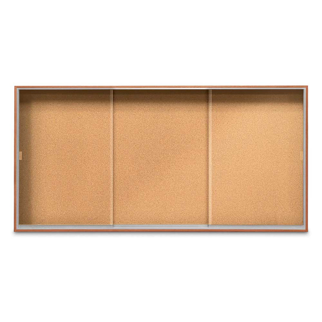 Enclosed Sliding Door Bulletin Board with Cork Back Wood frame