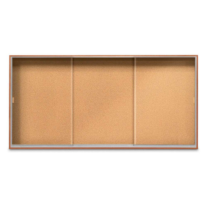 Enclosed Sliding Door Bulletin Board with Cork Back Wood frame
