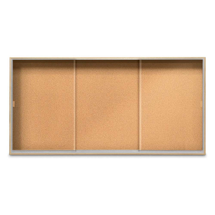 Enclosed Sliding Door Bulletin Board with Cork Back Wood frame