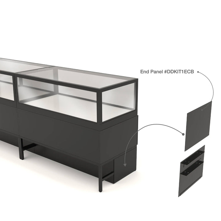 Black End Privacy Panels for Display Cabinet with Storage Drawers