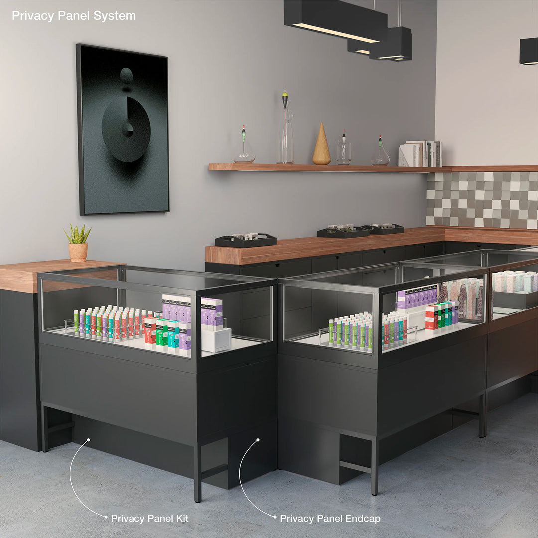 Black End Privacy Panels for Display Cabinet with Storage Drawers