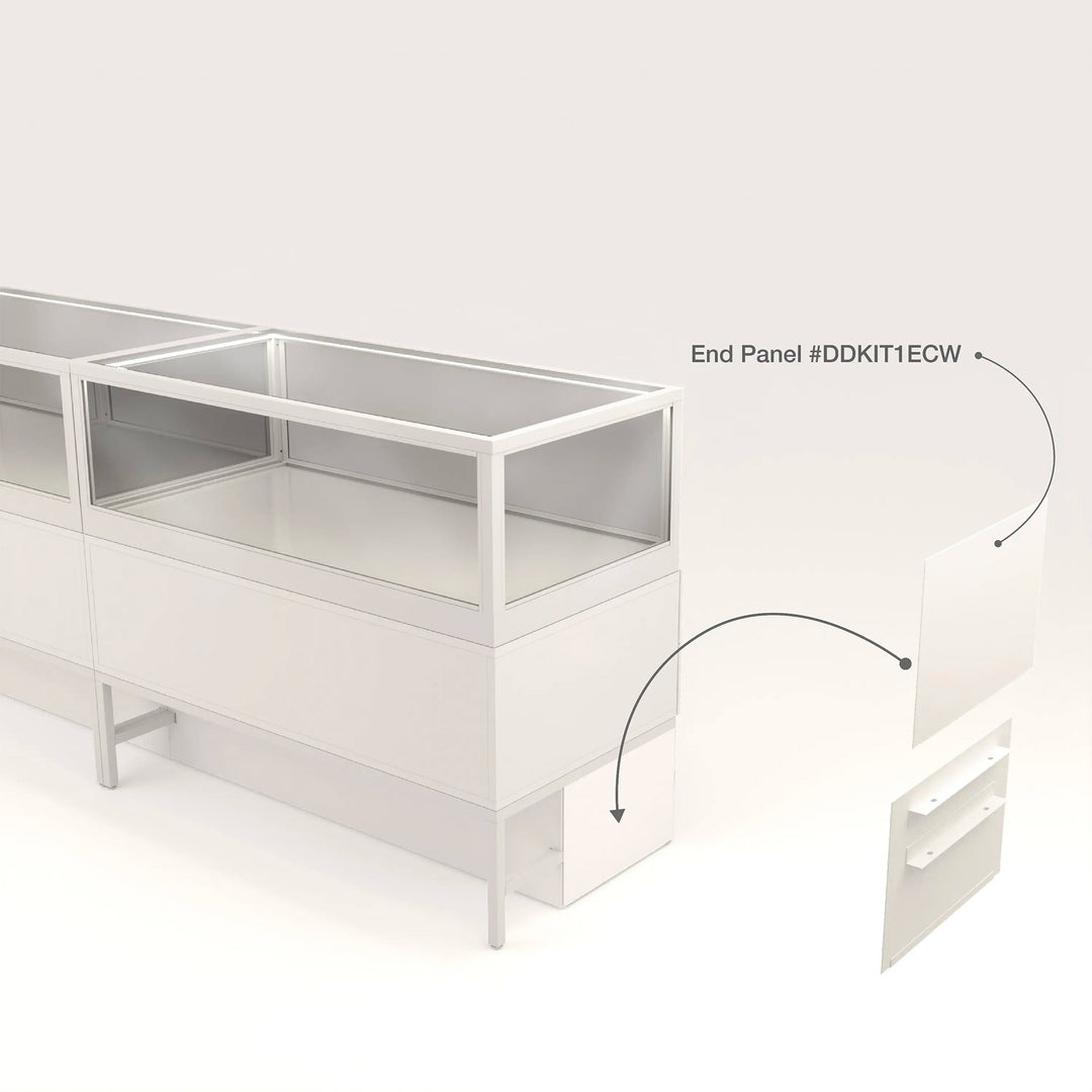 White End Privacy Panels for Display Cabinet with Storage Drawers