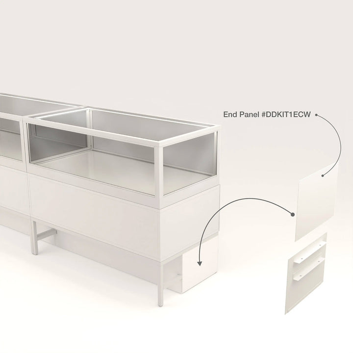 White End Privacy Panels for Display Cabinet with Storage Drawers