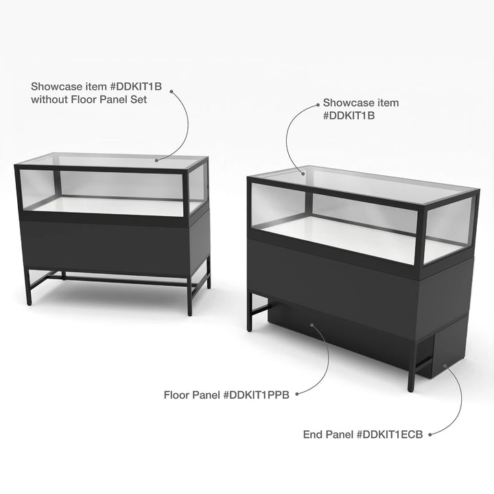 Black Front Privacy Panels For Display Cabinet With Storage Drawers