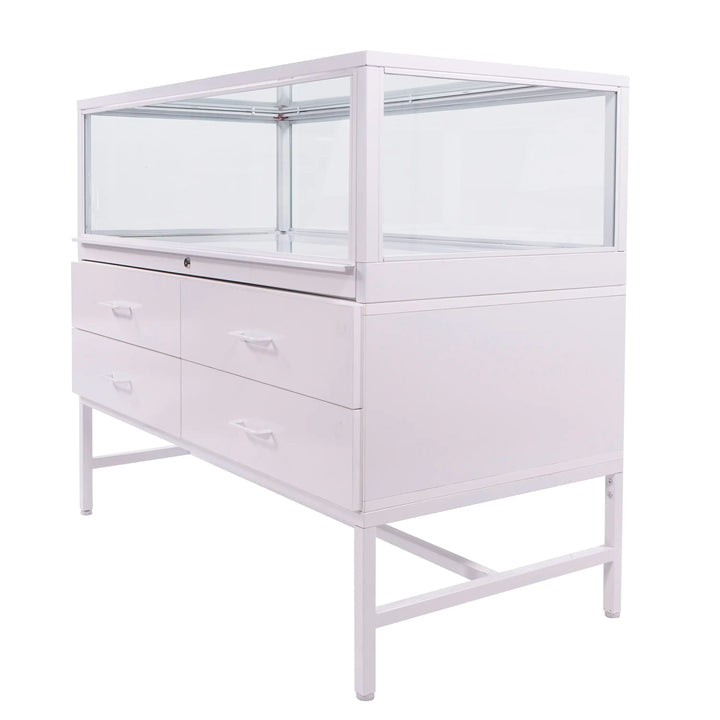 Deluxe Glass Showcase Display Cabinet with Storage Draws - White