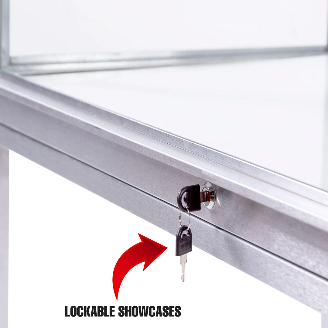 Deluxe Glass Showcase Display Cabinet - Satin Chrome