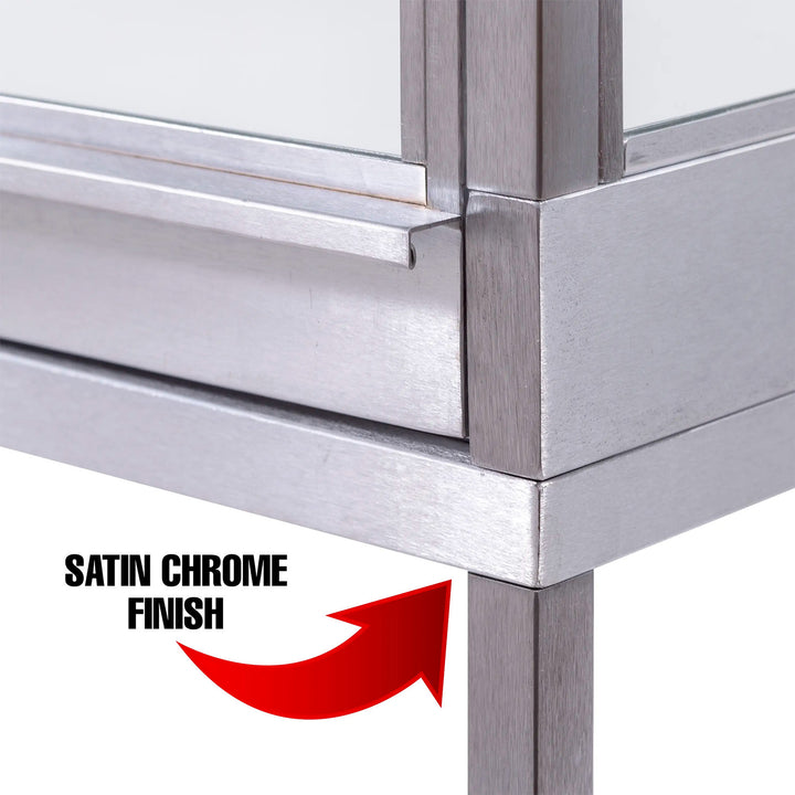 Deluxe Glass Showcase Display Cabinet - Satin Chrome