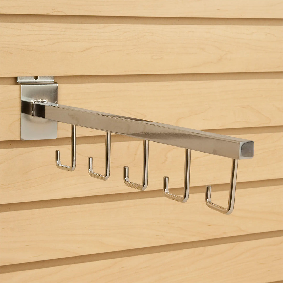 5-Hook Square Tubing Faceout for Slatwall - Chrome