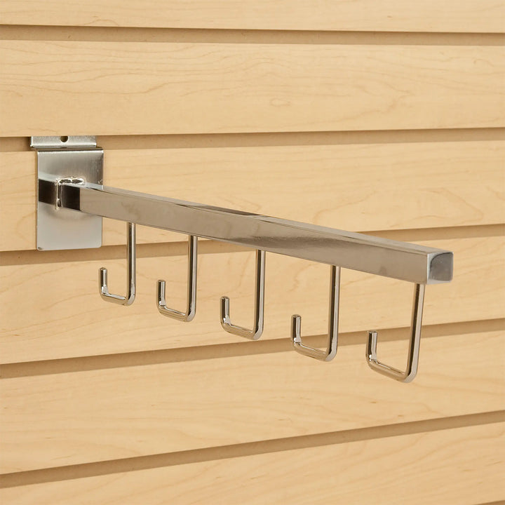 5-Hook Square Tubing Faceout for Slatwall - Chrome