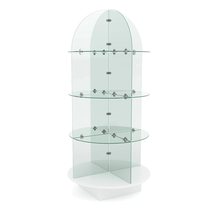 ROTATING GLASS MERCHANDISER WITH ROUND BASE