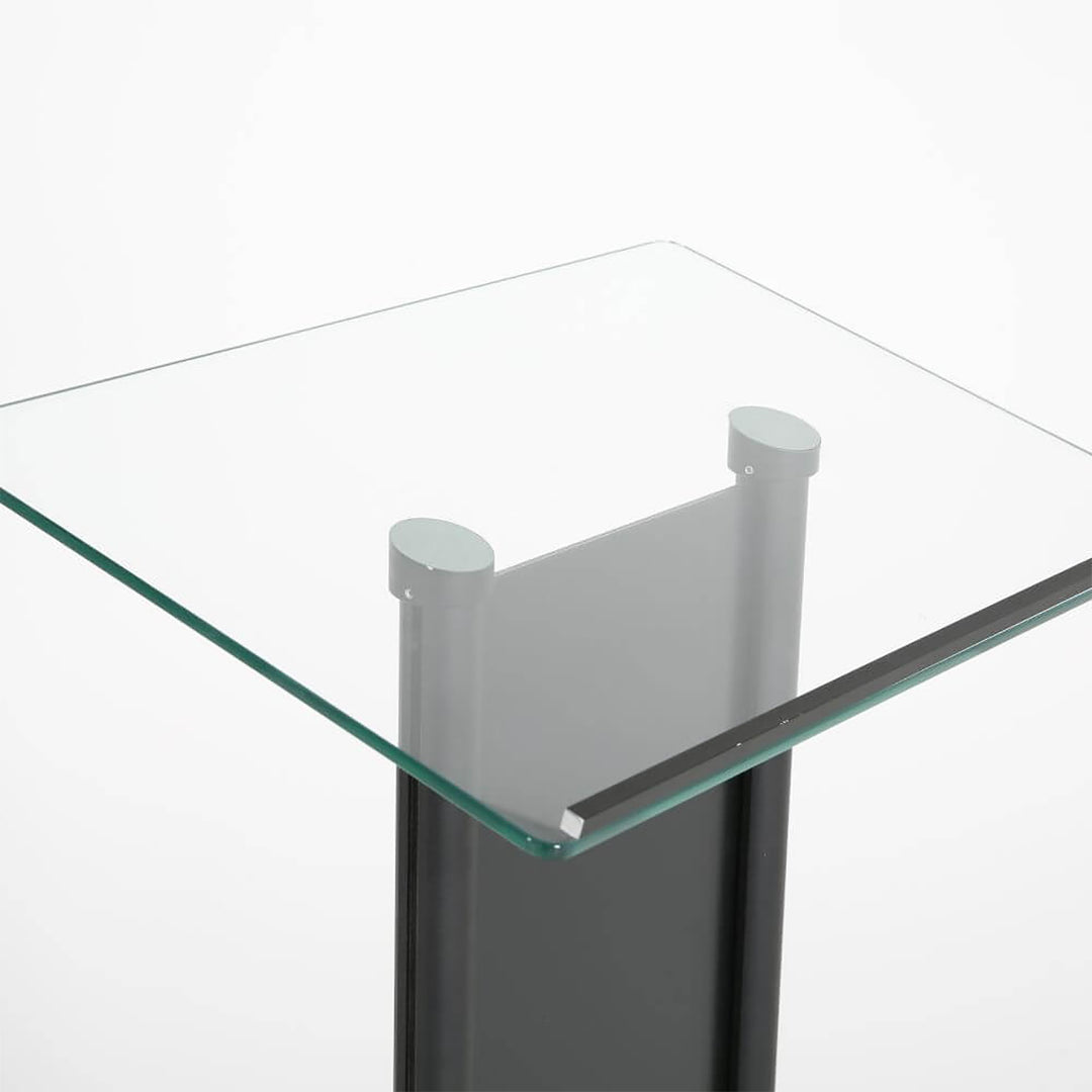 Tempered Clear Glass Podium with Aluminum Front Panel Black Lectern Pulpit Desk