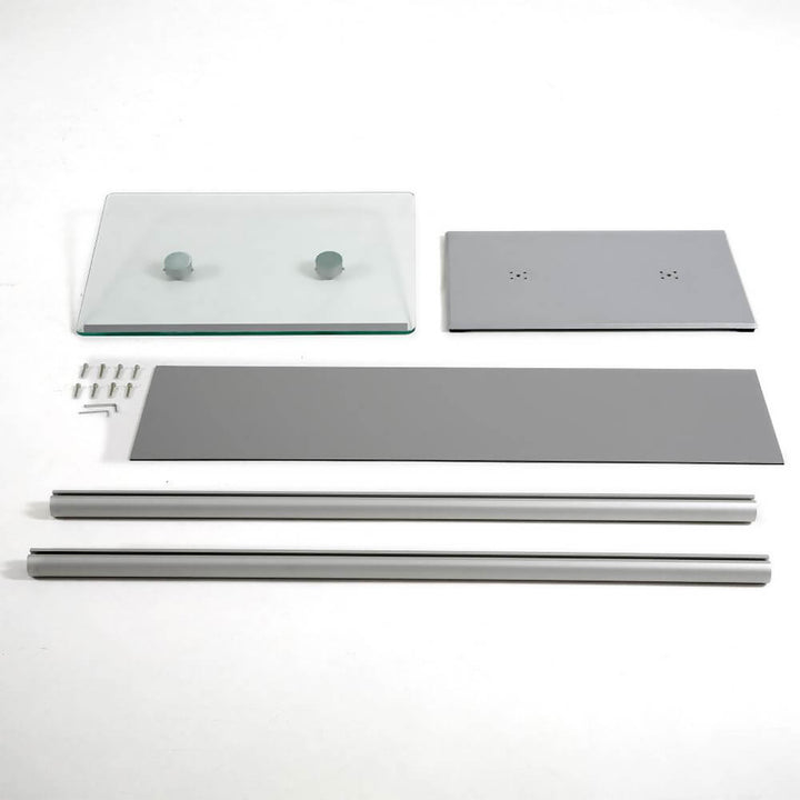 Tempered Clear Glass Podium with Aluminum Front Panel Black Lectern Pulpit Desk