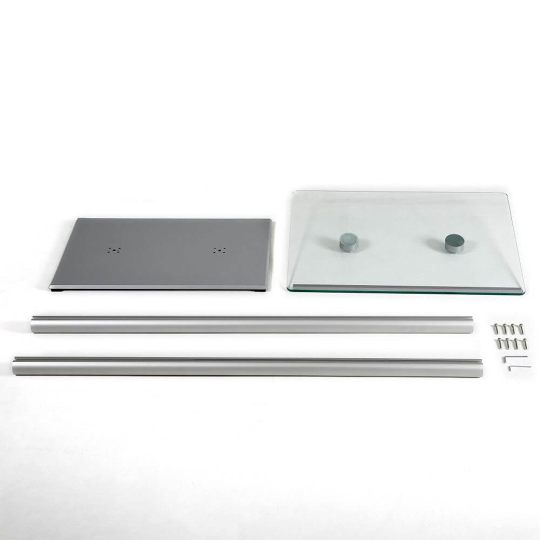 Tempered Clear Glass Podium Silver Aluminum Frame and Base Lectern Pulpit Desk