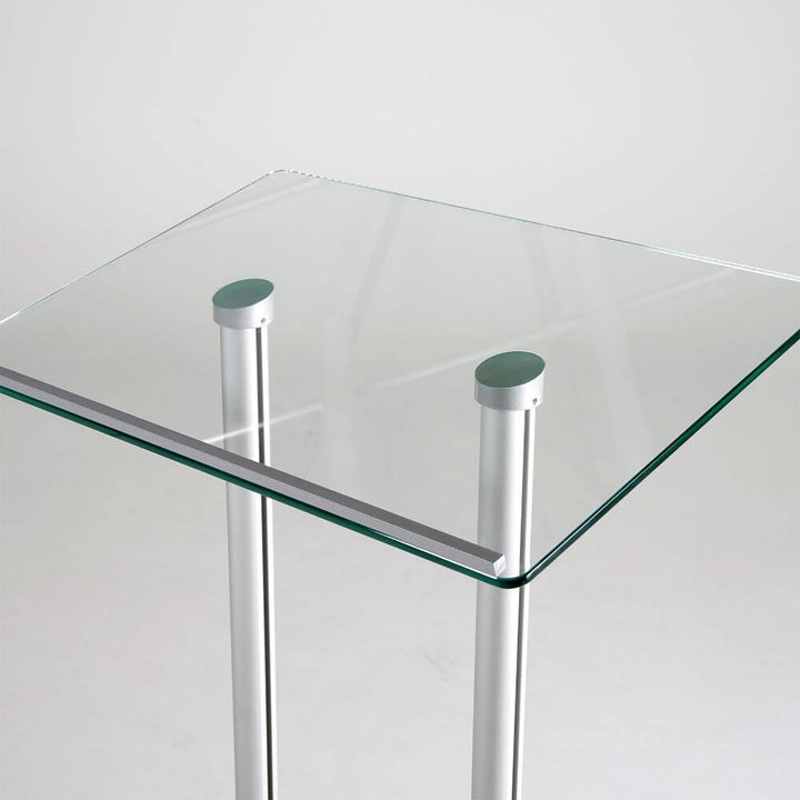 Tempered Clear Glass Podium Silver Aluminum Frame and Base Lectern Pulpit Desk