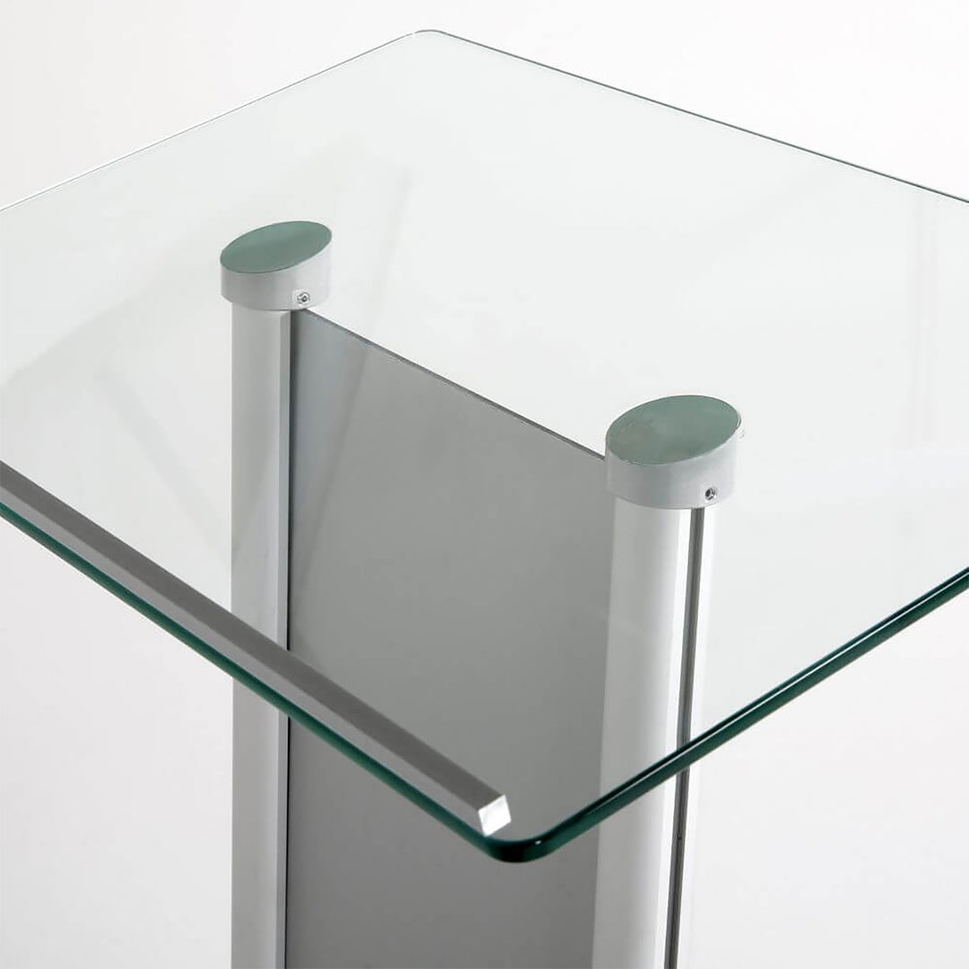 Tempered Clear Glass Podium with Aluminum Front Panel Silver Lectern Pulpit Desk