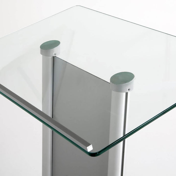 Tempered Clear Glass Podium with Aluminum Front Panel Silver Lectern Pulpit Desk