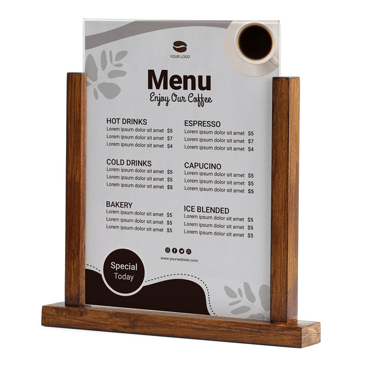 8.5"x11" Straight Desktop Menu Holder, Dark Wood & Acrylic - 2-Pack