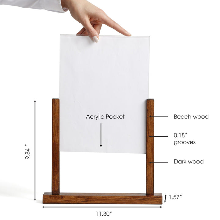 8.5"x11" Straight Desktop Menu Holder, Dark Wood & Acrylic - 2-Pack